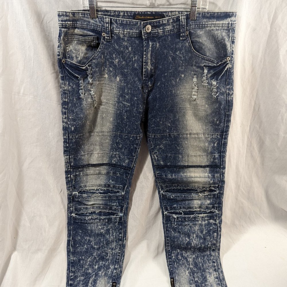Bleecker & Mercer Premium Denim Mens Distressed Jeans, 38x29